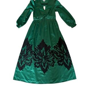 Anthropologie Green and Black Long Sleeve Dress